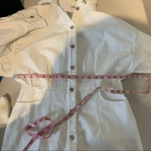 IRO RAFFA BALLOON SLEEVE DENIM COLLARED BLOUSON BUTTON MINI DRESS WHITE 42 NWT - Picture 11 of 12